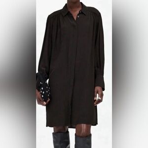 Madewell Black Long Sleeve Button-Front Mini Shirt Dress XS NWT